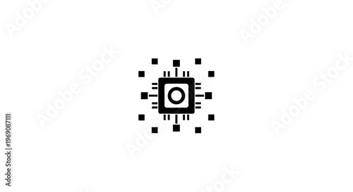 A black and white illustration of a microchip.