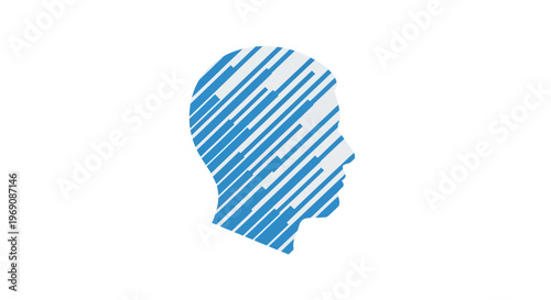 A blue silhouette of a human head.