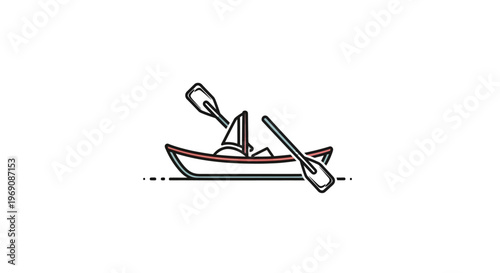 a red and white kayak with oars.