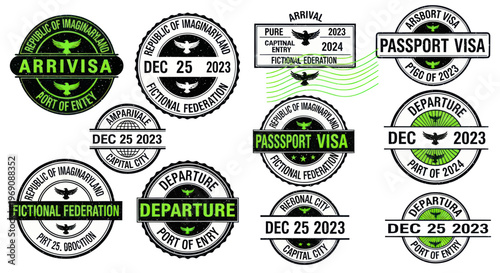 Travel Stamps Collection: Passport Visa, Departure, Arrival, Fictional Federation