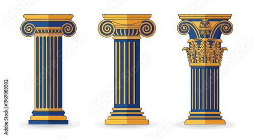 Ancient Greek Columns: Ionic, Doric, Corinthian Styles - Illustration