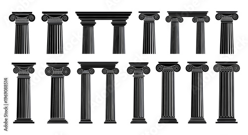 Ancient Greek Columns Set, Ionic and Doric Orders, Architectural Elements