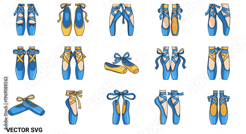 Ballet Shoes Collection: Pointe Shoes and Ballerinas in Blue and Yellow Tones