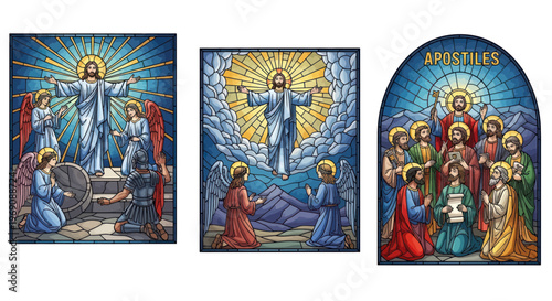 Jesus Christ Mosaic Panels: Ascension, Transfiguration, and Apostles