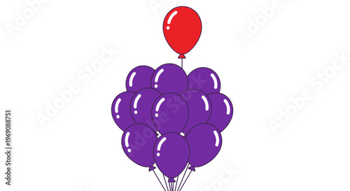 Red Balloon Stands Out From Purple Balloons Group