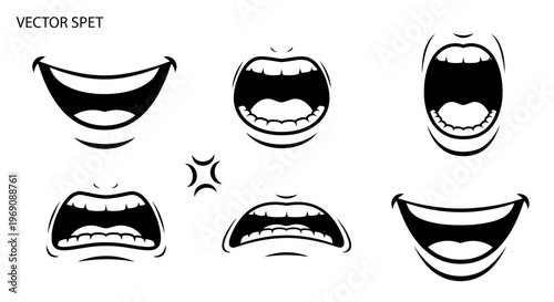 Set of cartoon mouths expressing different emotions, vector illustration