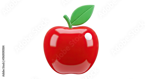 3D Rendered Red Apple with Green Leaf