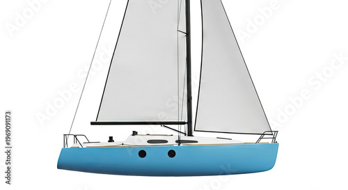 Blue Sailboat with White Sails on White Background