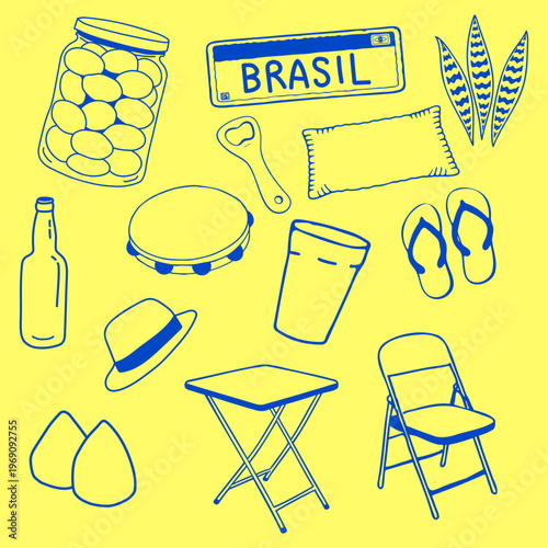Elementos Boteco Brasileiro Estilo Doodle Cultura Popular em Ilustração Vetorial