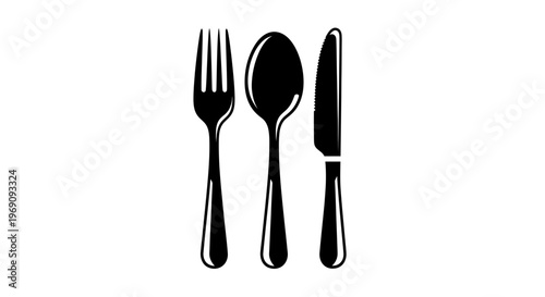 Black fork spoon and knife set.