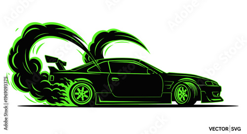 Black sports car with green outline.