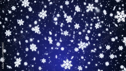 Magical Snowflakes Falling on a Deep Blue Background Animation Video Footage