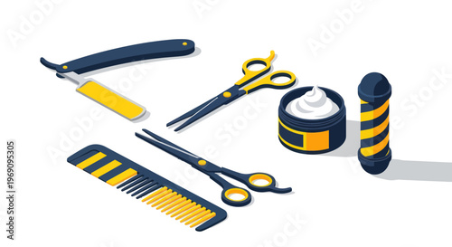 Barber tools and equipment set.