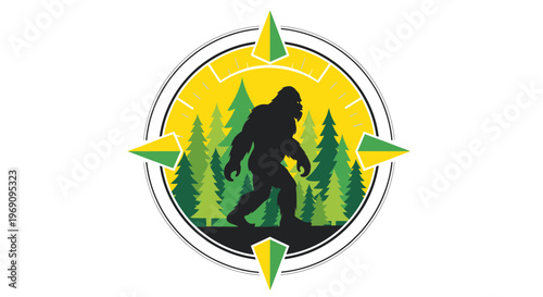 Bigfoot Sasquatch Walking Through Forest.