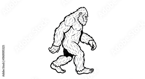 Bigfoot walking in the forest slowly.