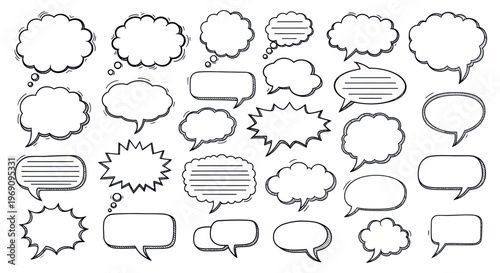 Black and white speech bubbles icons.