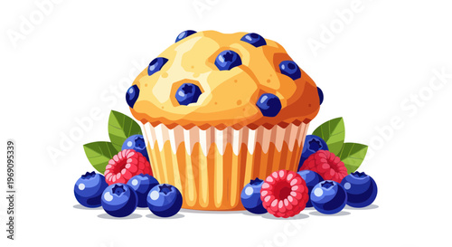 Blueberry Muffin with Fresh Berries.