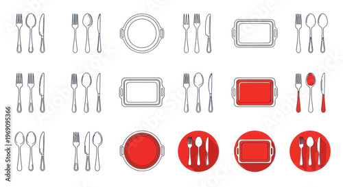 Collection of various dining utensils icons.