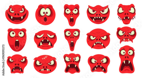 Collection of red monster face designs.