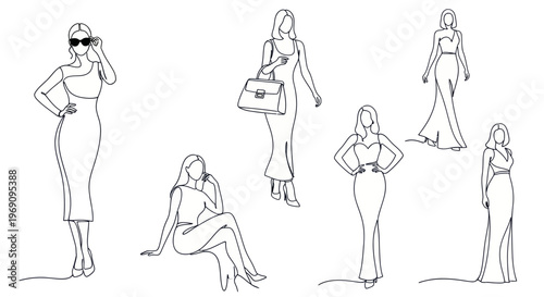 Elegant Women Fashion Line Art