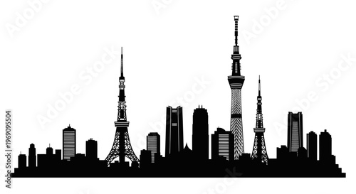 Tokyo city skyline with skyscrapers.