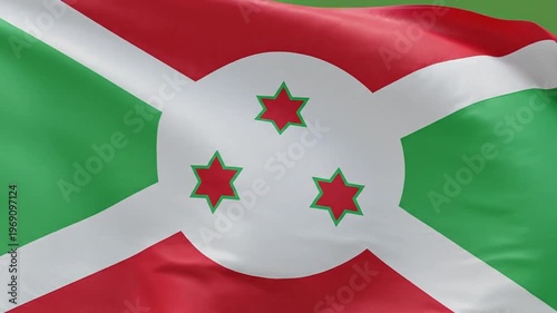 Burundi Flag Waving Motion Background. Symbol of the country against a vivid green screen with