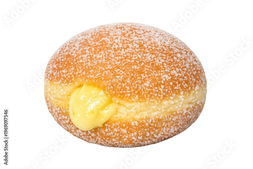 Fresh custard cream filled donut on transparent background