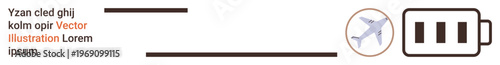 Energy management, travel efficiency, aviation technology, power systems, transportation eco-sustainability, minimalism. Airplane icon alongside battery symbol. Travel efficiency and aviation
