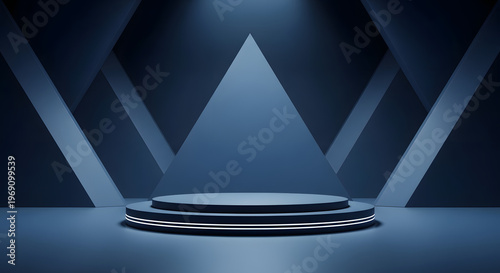 Blue Stage Background with Lights and Spotlight for Presentations or Events