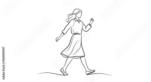 Woman walking, line art vector illustration, business concept