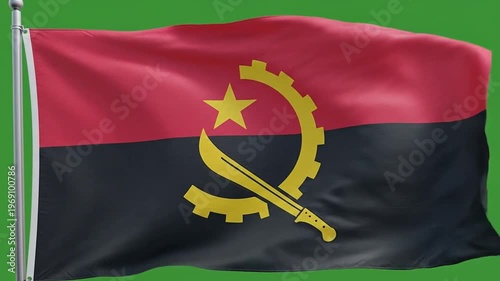 Angola flag waving on green screen background, symbol of national identity and patriotism, ideal