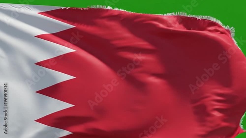 Bahrain flag waving in the wind on green screen background, national symbol, patriotic background