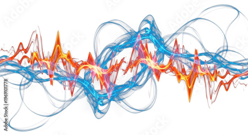 Blue smoke trails and abstract flame waves representing a fusion of technology and raw energy in darkness.