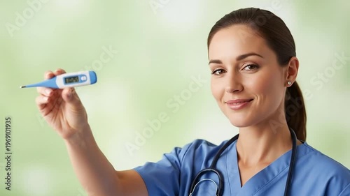 Female Doctor Holding Thermometer to Check Temperature, Healthcare Professional Concept