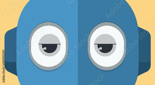 A blue robot face with a yellow background and a minimalist design