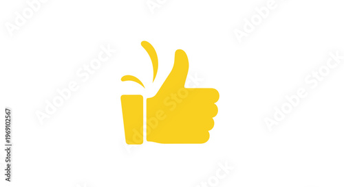 A bright yellow thumbs up icon with a steaming cup on a white background
