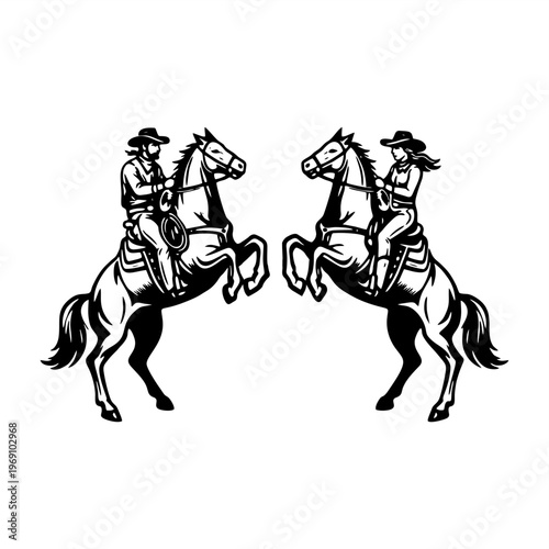 vector illustration of cowboy cowgirl ride horse