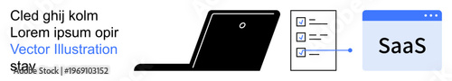SaaS platforms, digital workflows, task automation, tech tools, cloud computing, productivity systems. A laptop, checklist and SaaS interface connected. SaaS platforms and digital workflows concept