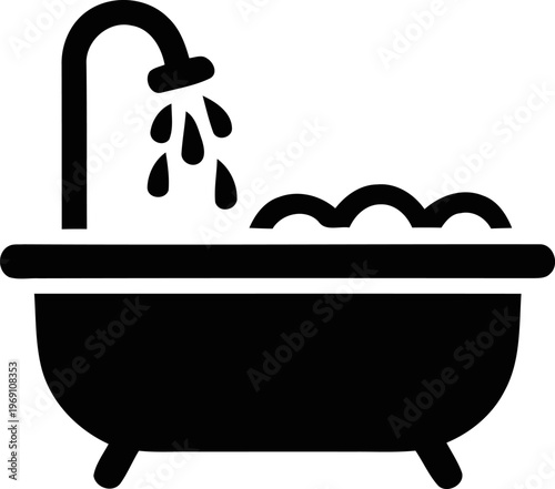 Black silhouette of a bathtub with water running