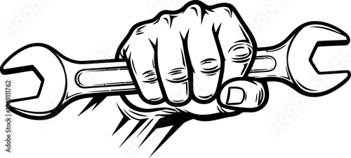 Hand holding adjustable wrench tightly