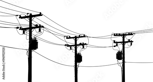 Silhouette of power lines and utility poles