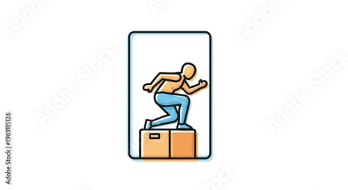 Dynamic fitness app illustration featuring a man executing a box jump for strength training