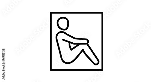 Abstract line drawing of person in curled position inside a box, representing comfort or containment