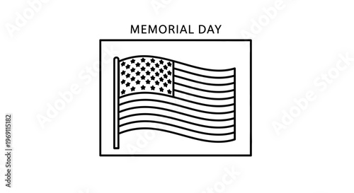 Minimalist monochrome graphic illustration symbolizing American Memorial Day observance with a