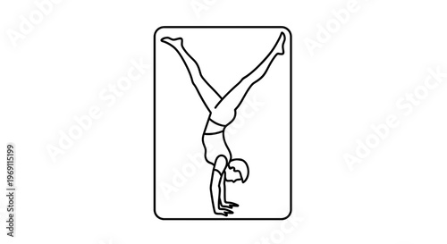 Dynamic Handstand Pose Line Art Icon Illustrating Athleticism and Balance Skill