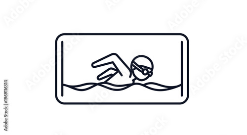 Clean outline icon representing a person actively swimming freestyle in a pool or open water
