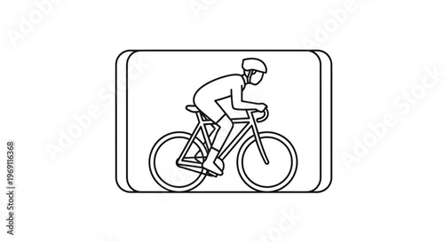 Minimalist line art illustration of a road cyclist actively riding a bicycle for sport and fitness