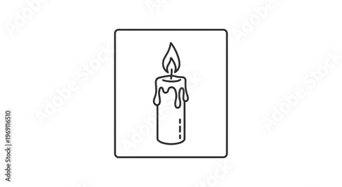 Minimalist line art icon of a burning candle creating a serene glow and contemplative atmosphere