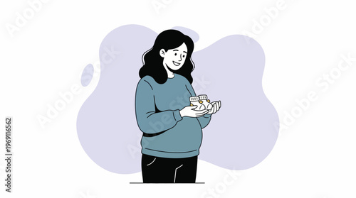 Happy Pregnant Woman Holding Tiny Baby Booties, Expressing Joyful Expectation for Parenthood