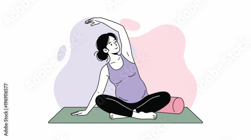 Happy Pregnant Woman Practicing Prenatal Yoga and Gentle Stretching for Wellness and Healthy Lifestyle